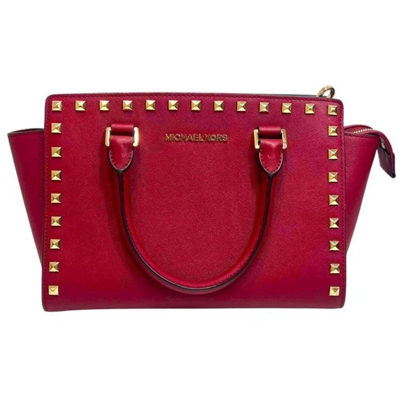 MICHAEL KORS Michael Kors Red Bag Leather Studs Hand Shoulder JA-23952 - Picture 1 of 10